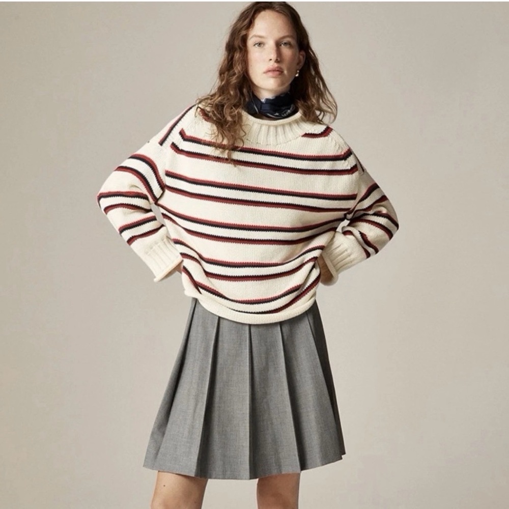 J.Crew Rollneck Sweater in Ivory Lace Ruby Navy sz XXS